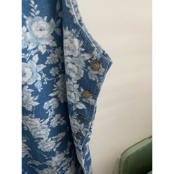 Blue Floral Cotton Denim Sleeveless Jumper Dress Plus Size 2X - Picture 6 of 8